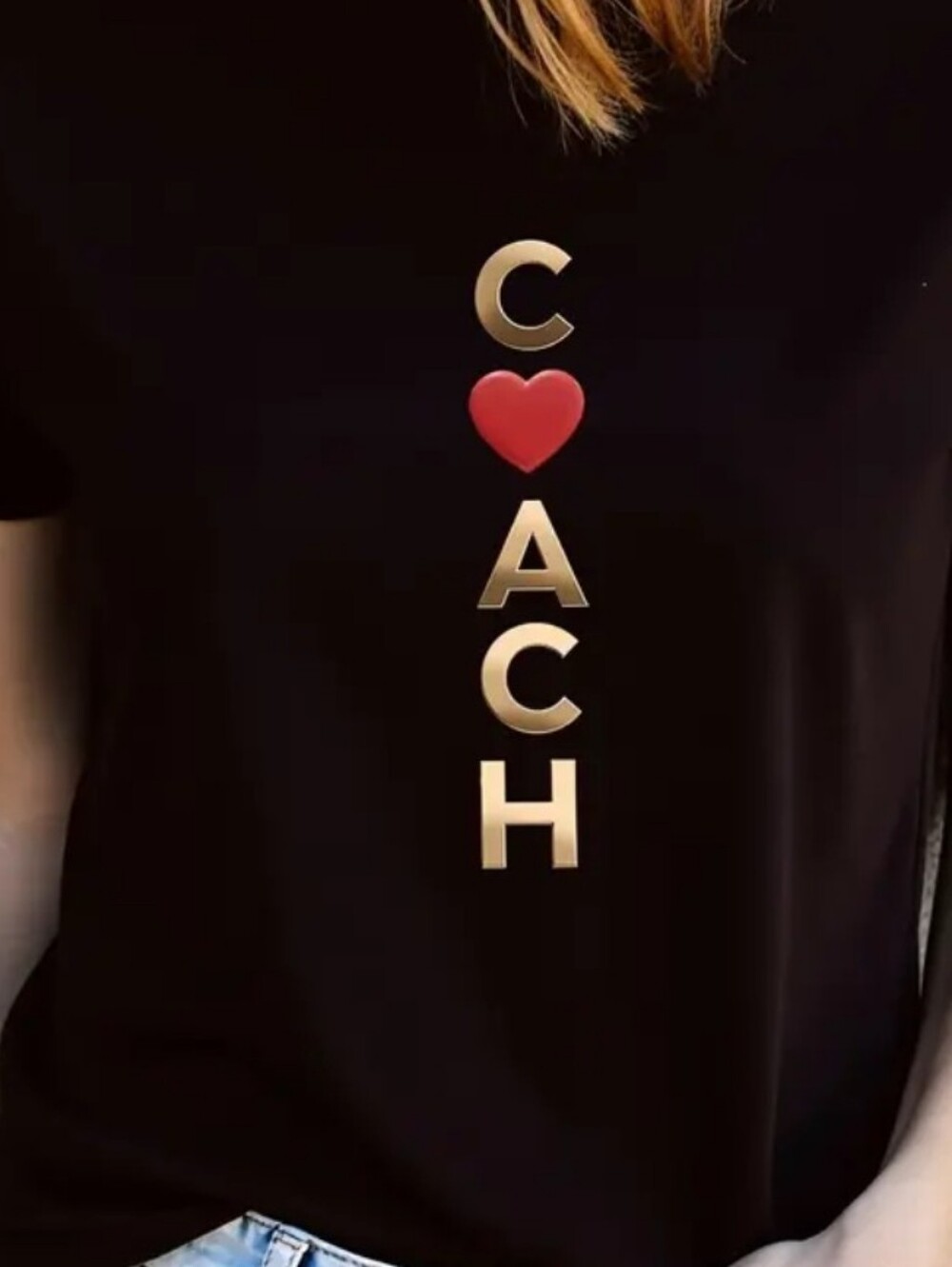 NEW GRAPHIC Black Tee with Gold Lettering and Red Heart SIZE XL
